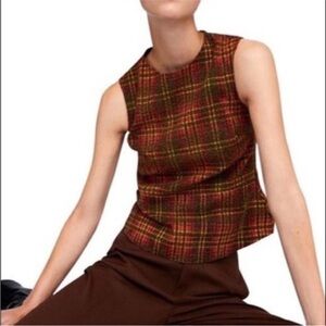 Zara Plaid Peplum HemTank Blouse Shirt‎ Tank Top size M  Business Casual Preppy